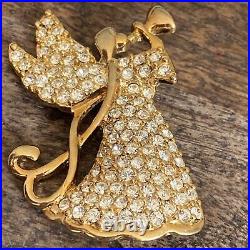 0.90Ct Round Real Moissanite Angel with Horn Brooch Pin14K Yellow Gold Finish