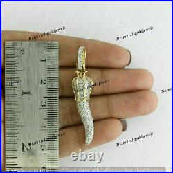 1.50Ct Round Cut White CZ Italian Horn Shape Pendant 14k Yellow Gold Over Silver