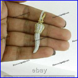 1.50Ct Round Cut White CZ Italian Horn Shape Pendant 14k Yellow Gold Over Silver