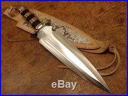 1-of-a Kind Custom Made D2 Tool Steel Bull Horn Dagger Hunting Bowie With Sheath