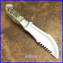 1-of-a Kind Custom Made D2 Tool Steel Ram Horn Tracker Knife With Leather Sheath