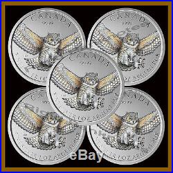 10 x Canada 5 Dollars Silver Coin, 2015 Horned Owl Colorized (with white Spots)
