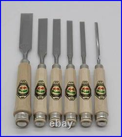 1112000 Firmer Chisel Set with Horn Beam Handle, Beige/Silver, 6tlg