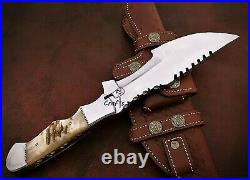 12 Custom Handmade D2 Steel Hunting Tracker Knife Ram Horn Handle with Sheath