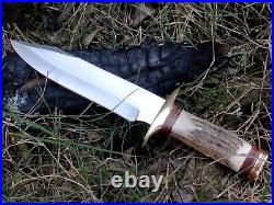 13 Long Full Tang Handmade Fixed Blade Hunting Bowie Knife With Stag Horn Handl