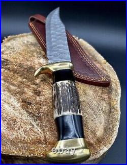 14 Bowie Knife Forged Damascus Hunting Crocodile Dundee Knife Stag & Bull Horn