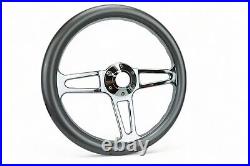 14 Chrome Classic 3 Spoke Half Wrap Steering Wheel With Horn Button 6 Hole