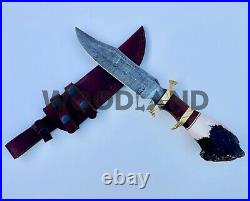 14 Custom Handmade Damascus Steel Bowie Knife Stag Horn Style Leather Sheath