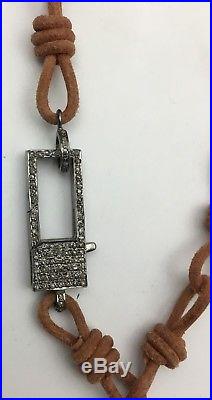 14 Rose Leather and Diamond Necklace with African Horn Charm NEW MINT