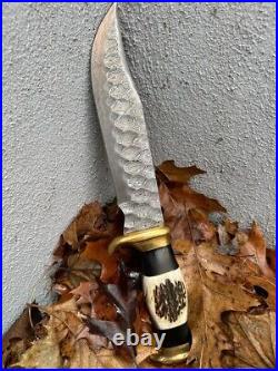 14Damascus Bowie Knife Crocodile Dundee Fixed Blade Stag Knives Hunting Camping