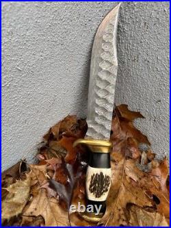 14Damascus Bowie Knife Crocodile Dundee Fixed Blade Stag Knives Hunting Camping