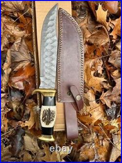 14Damascus Bowie Knife Crocodile Dundee Fixed Blade Stag Knives Hunting Camping