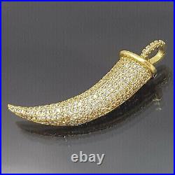 14k Yellow Gold Plated 2 Ct Round Simulated Diamond Men's Horn Charm Pendant