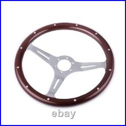 15/380mm Universal Real Wood Riveted Grip Chrome Steering Wheel-6 Hole+Horn