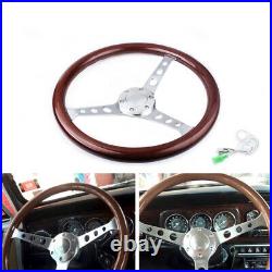 15 38cm Classic Wood Silver Brushed Spoke Steering Wheel with Horn Button