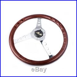 15 38cm Wooden Grain Silver Brushed Spoke Steering Wheel Classic Wood Horn Kit
