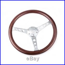 15/38mm Classic Mahogany Wood Grain Brown Trim Steering Wheel with Horn Button