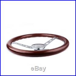 15/38mm Classic Mahogany Wood Grain Brown Trim Steering Wheel with Horn Button