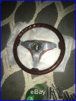 15 Inch Silver- Custom Mahogany Wood Steering Wheel-with Horn