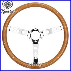 15inch Wooden Steering Wheel 380mm With Rivet & Horn Button Polished Spoke New