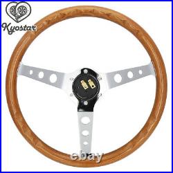 15inch Wooden Steering Wheel 380mm With Rivet & Horn Button Polished Spoke New