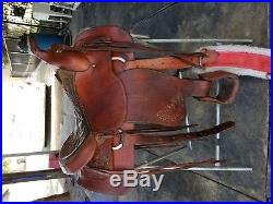16 custom macpherson leather trail/rope saddle with silver horn cap