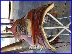 16 custom macpherson leather trail/rope saddle with silver horn cap