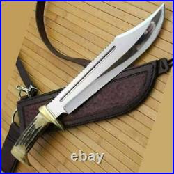 17 Custom Handmade Bowie Knife Stag Horn Handle With leather sheath 0091