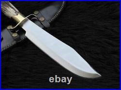 17 Custom Handmade D2 Tool Steel Hunting Bowie Knife With Stag Horn & Sheath