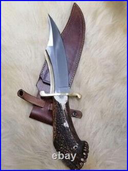 17Handmade Hunting Bowie Knife Hunters With Stag Horn With Leather Sheath