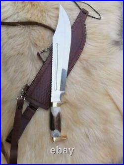 18 D2 Stainless Tool Steel Crocodile Dundee Knife With Stage Horn Handle