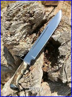 18 Handmade D2 Steel COmbat Hunting Bowie Knife Stag horn Handle With Sheath