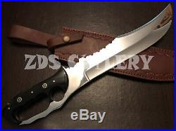 18 Zds Custom Made D-2 Tool Steel Bull Horn Mirror Hunting Bowie With Sheath