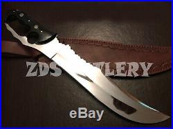 18 Zds Custom Made D-2 Tool Steel Bull Horn Mirror Hunting Bowie With Sheath