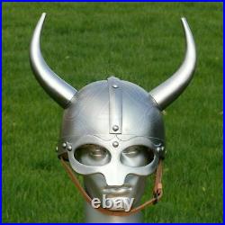 18 gauge Steel Medieval Knight Fantasy Viking helmet with metal horns Halloween