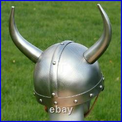 18 gauge Steel Medieval Knight Fantasy Viking helmet with metal horns Halloween