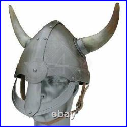 18 gauge Steel Medieval Knight Viking helmet with front shiled and horns