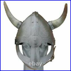 18 gauge Steel Medieval Knight Viking helmet with front shiled and horns