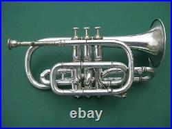 1890 John Heald Cornet Springfield MA with case Vintage Silver Brass Horn