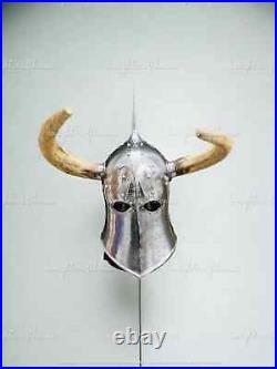 18GA Medieval DARK LORD, Fantasy Helmet With Horns With Leather Liner