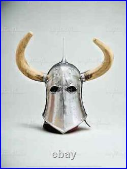 18GA Medieval DARK LORD, Fantasy Helmet With Horns With Leather Liner