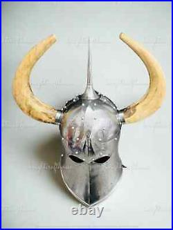 18GA Medieval DARK LORD, Fantasy Helmet With Horns With Leather Liner