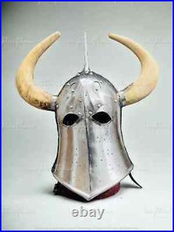 18GA Medieval DARK LORD, Fantasy Helmet With Horns With Leather Liner