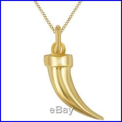 18K Yellow Gold Finish Bronze Horn Pendant With 18 Inch Rope Chain in 925 Silver