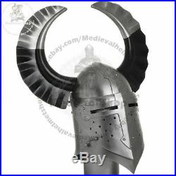 18ga Medieval Templar Crusader Knight Armor Great Helmet With Metal Horn