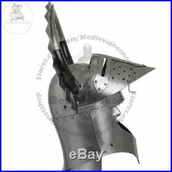 18ga Medieval Templar Crusader Knight Armor Great Helmet With Metal Horn