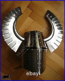 18ga Medieval Templar Crusader Knight Armour Great Helmet With Metal Horn Helmet