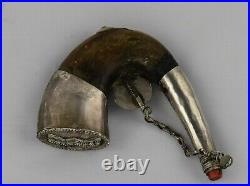 18th century, horn shaped Horn with silver & coral decorations Ottoman islamic