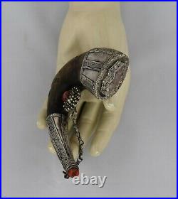 18th century, horn shaped Horn with silver & coral decorations Ottoman islamic