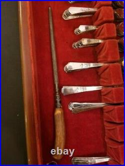 1920s Set of 8 Antique Flatware Set + Elk Horn Knife Sharpener with Silver Mount